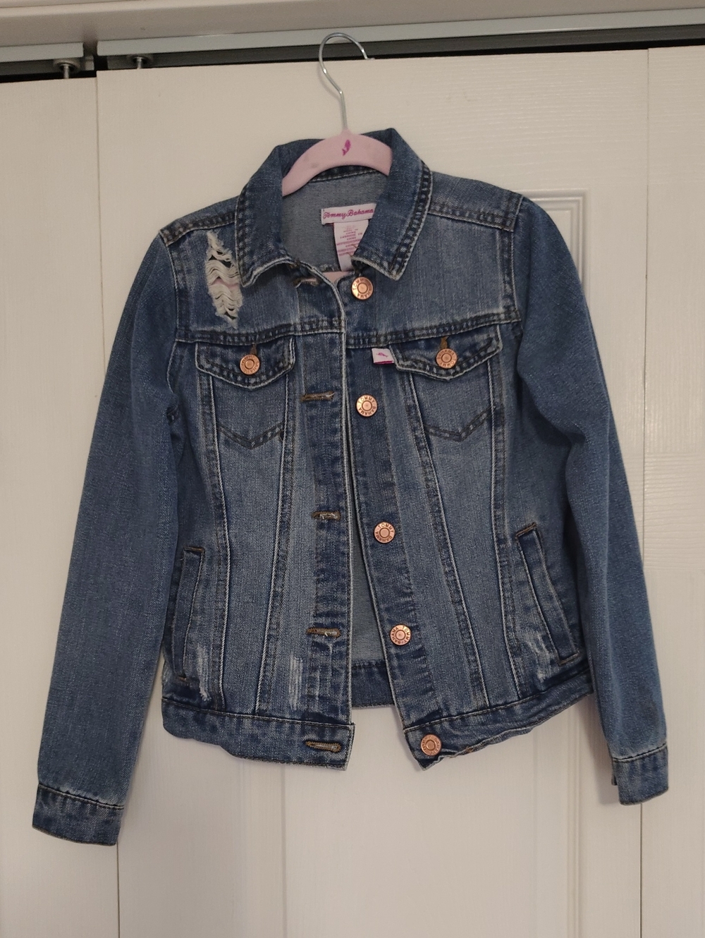Tommy Bahama Girls' Size 7 Blue Denim Jacket with Distressed Detail